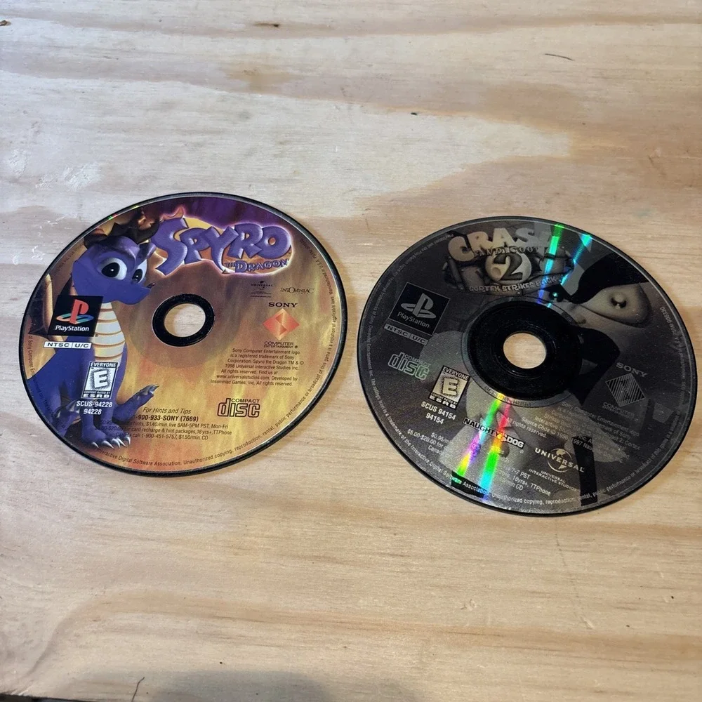 Spyro The Dragon & Crash Bandicoot 2 PS1 Games Lot Of 2 No Cases Disk Only